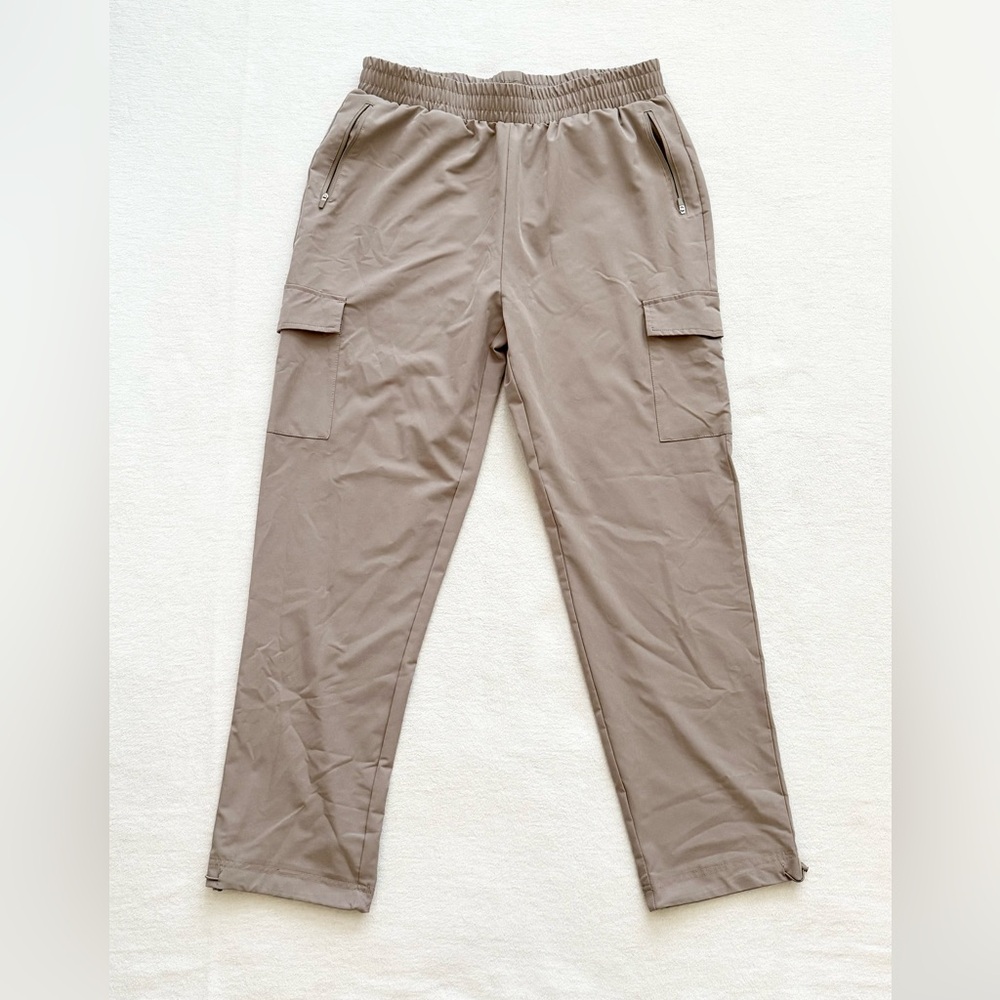 Taupe Cargo Utility Pants Women’s Large Elastic Waist Straight Leg